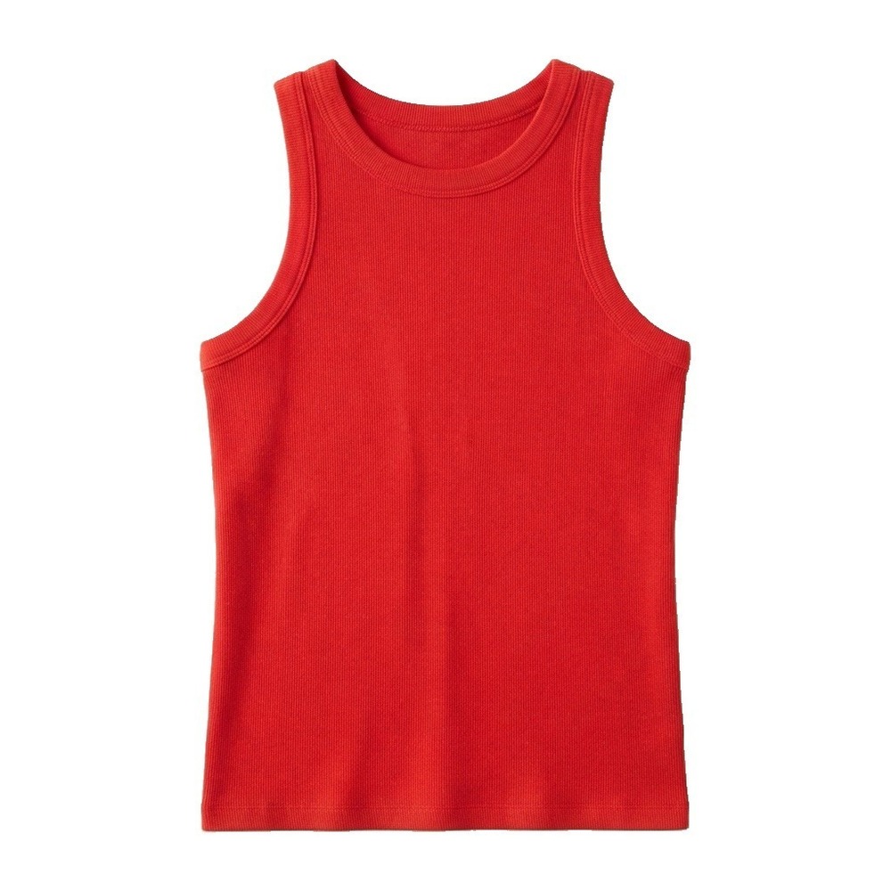 LOFT Women's Size Large Red Solid Ribbed Knit Round Neck Wide Strap Cotton Top